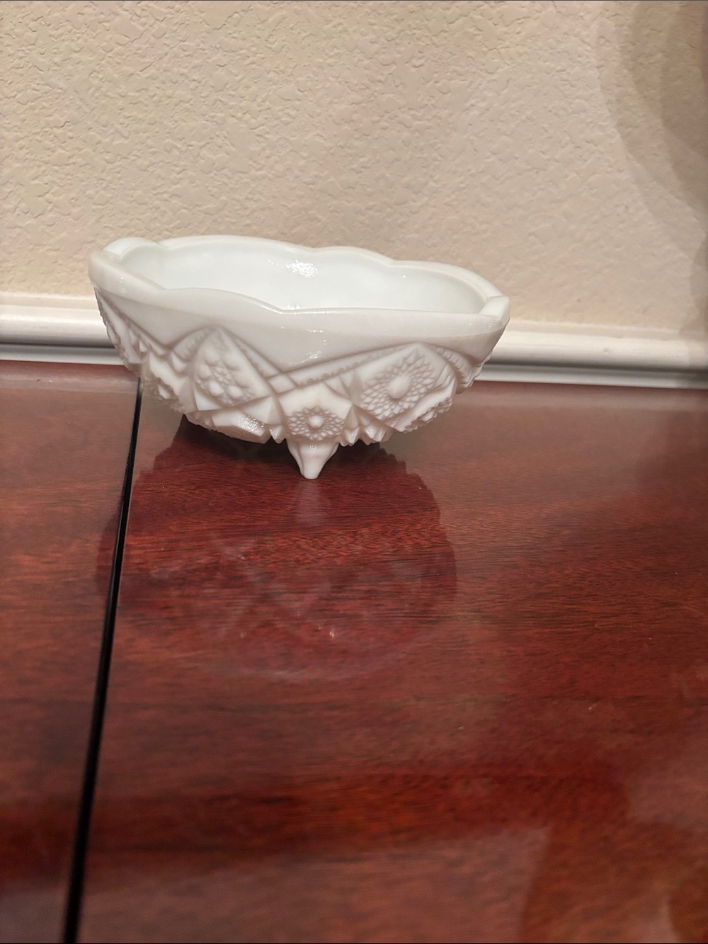 White Milk Glass Decorative Footed Bowl